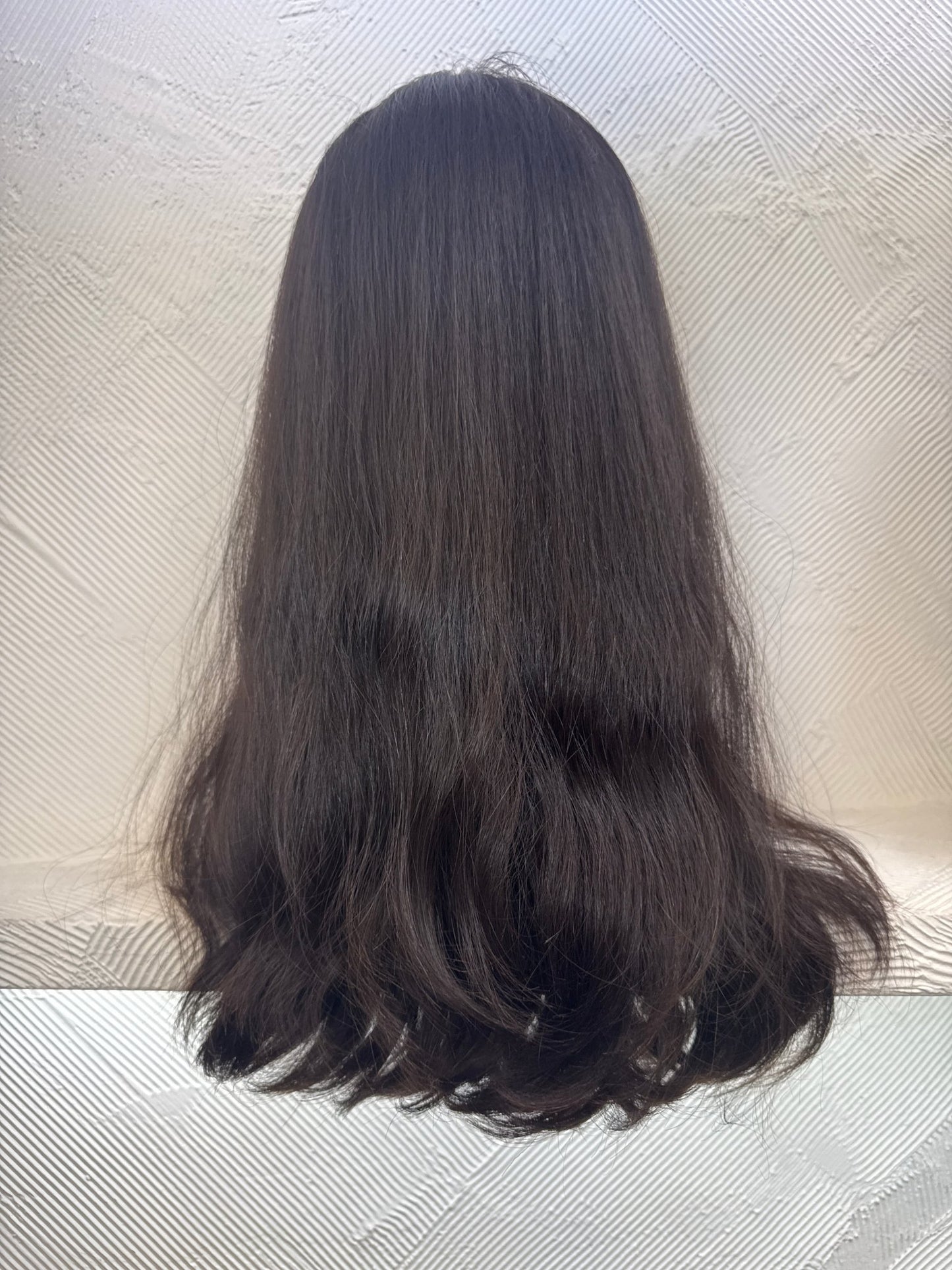 Dark Brown Lace Top Wig, 21 Inch | Wavy Human Hair | Medium Cap Human Hair Lace Top Wig | Tallie Wigs Los Angeles